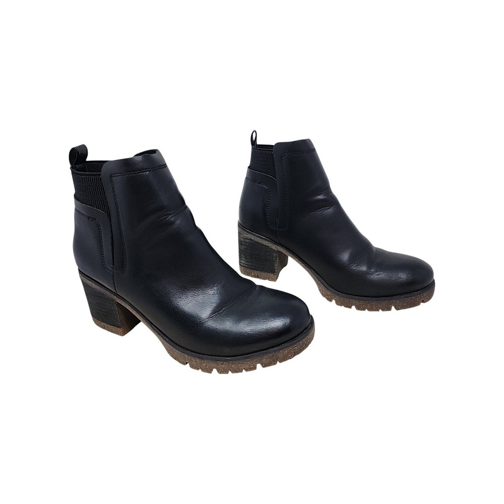 Korks Ankle Boot 7 Wom Elsie Black Lug Sole Chelsea Block Heel Moto Faux Leather